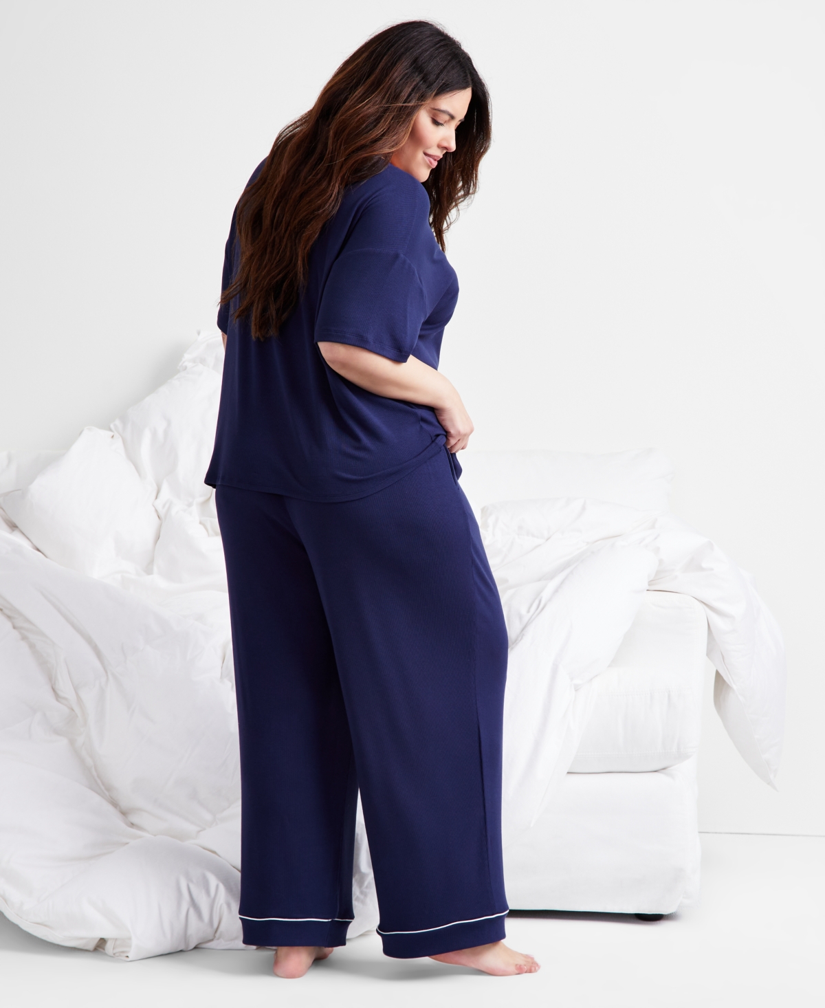 State Of Day Ribbed-knit Pajama Set Xs-3x, Created For Macy's In Navy Blaze