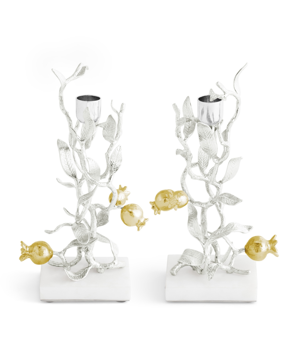 MICHAEL ARAM POMEGRANATE SILVER AND GOLD CANDLEHOLDERS, SET OF 2 