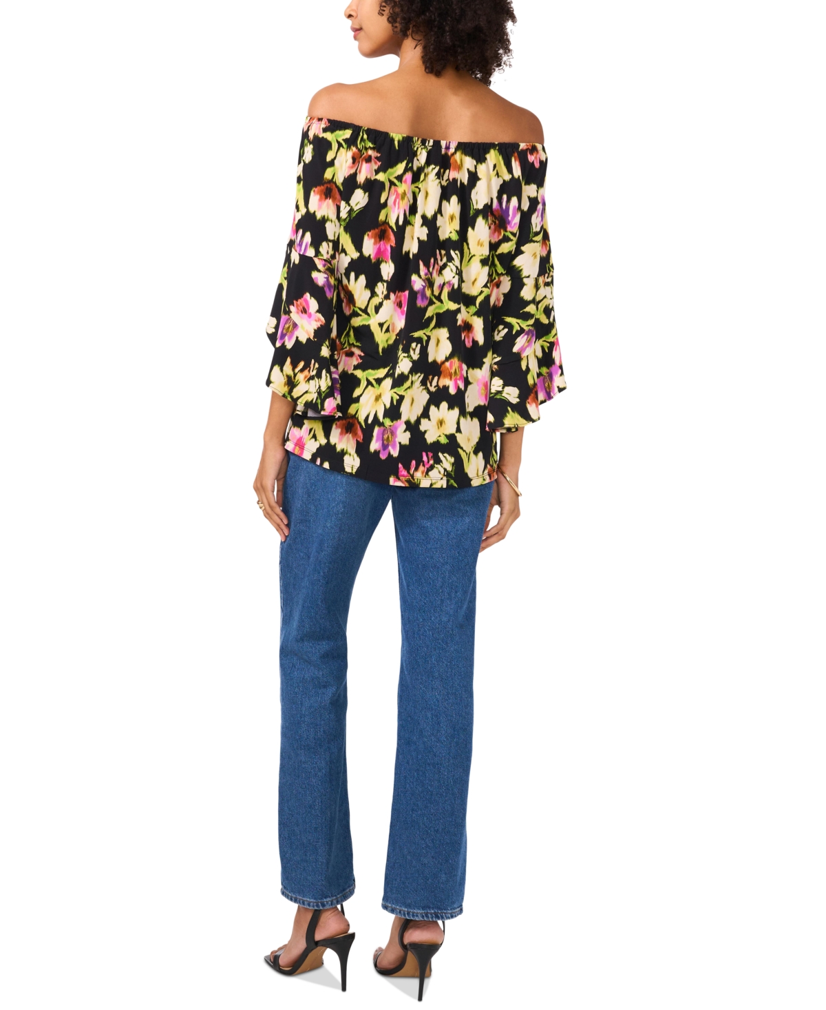 VINCE CAMUTO WOMEN'S PRINTED OFF-THE-SHOULDER FLUTTER-SLEEVE TOP 
