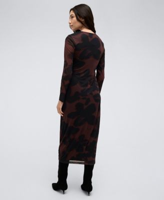 knee length dresses for ladies Pearl Textured Knot Front Long Sleeve Slit Gown Off White / Xs main image 0