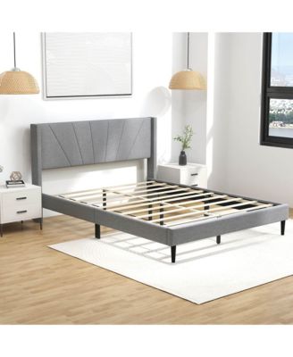 Queen Bed Frame Modern Platform Bed with Linen Upholstered Wingback Headboard