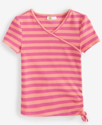 Epic Threads - Little & Big Girls Kelsey Short-Sleeve Striped Faux-Wrap Top