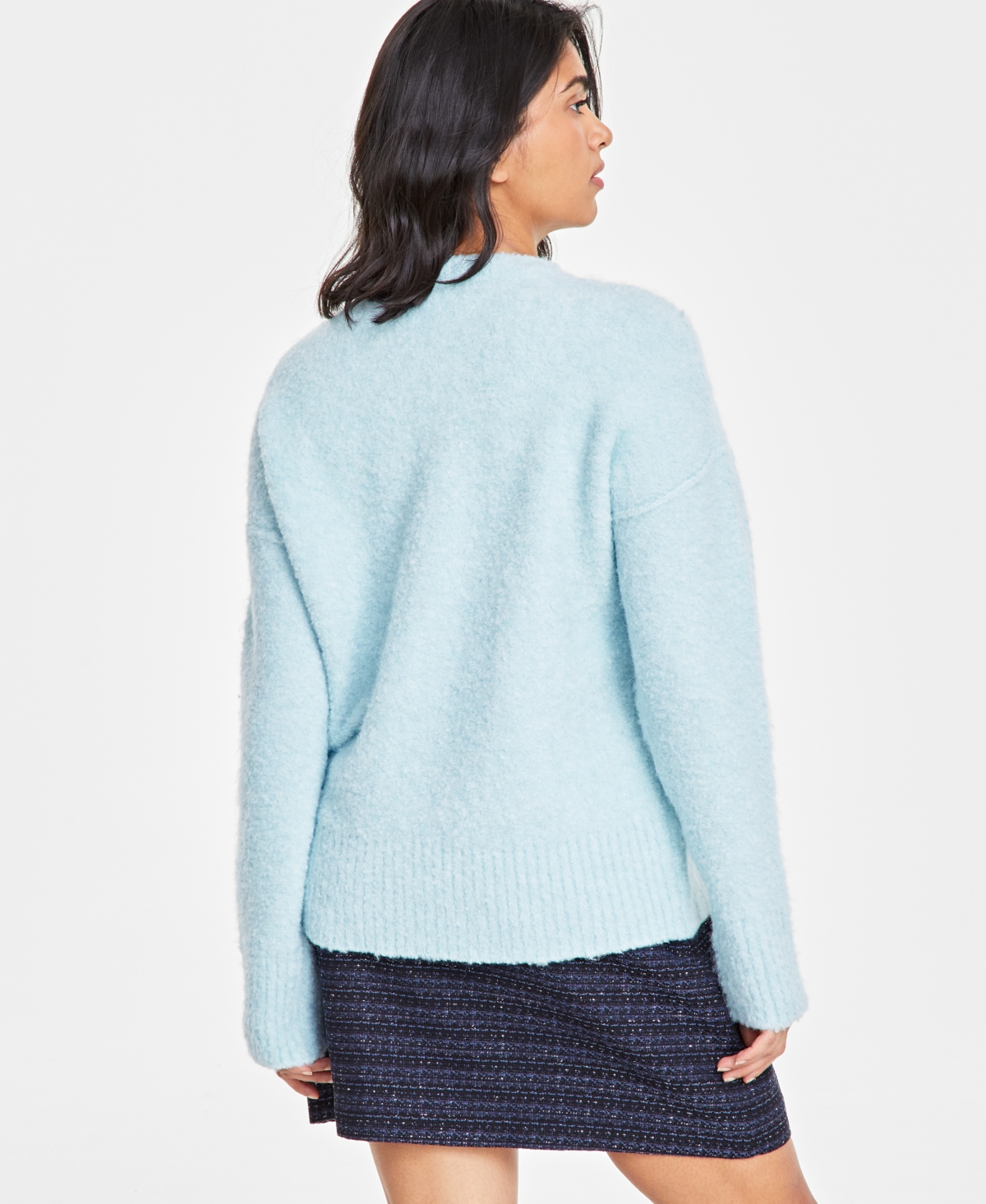 On 34th Women's Boucle Crewneck Pullover Sweater, Created For Macy's In Cool Blue