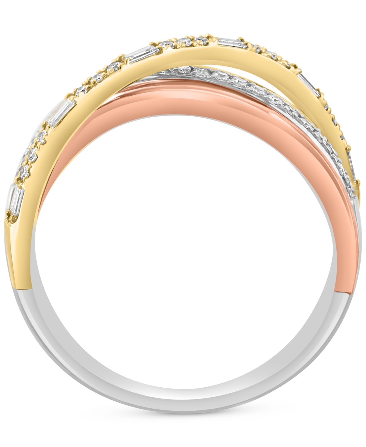 Effy Collection Effy Diamond Round & Baguette Crossover Statement Ring (1/4 Ct. T.w.) In 14k Tricolor Gold In Tricolor Gold