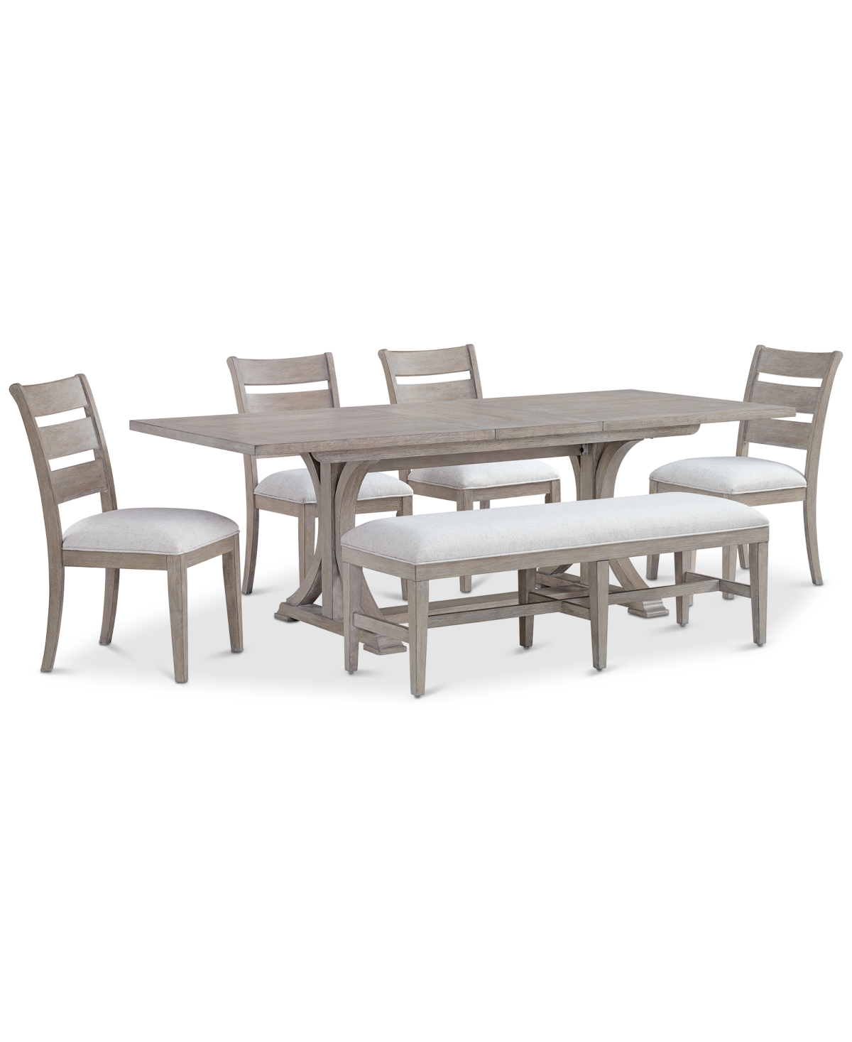 Macy's Sadie 6-pc. Rectangular Dining Set (table, 4 Ladder Back Chairs & Bench), Created For  In Gray