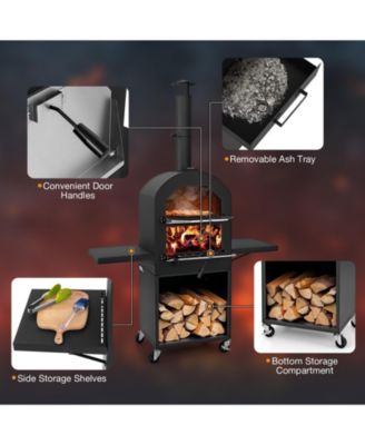 Outdoor Pizza Oven with Protective Cover and Grill Racks and Built-in Thermometer