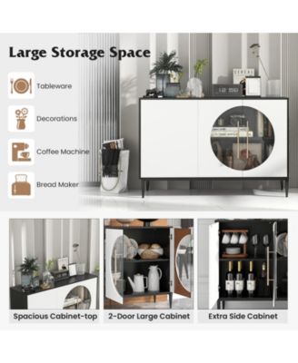 Sideboard Cabinet with Tempered Glass Door for Living Room Dining Room Kitchen-White