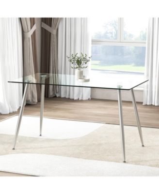 Glass Rectangular Dining Table with Metal Legs