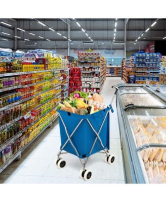 Folding Shopping Utility Cart with Water-Resistant Removable Canvas Bag