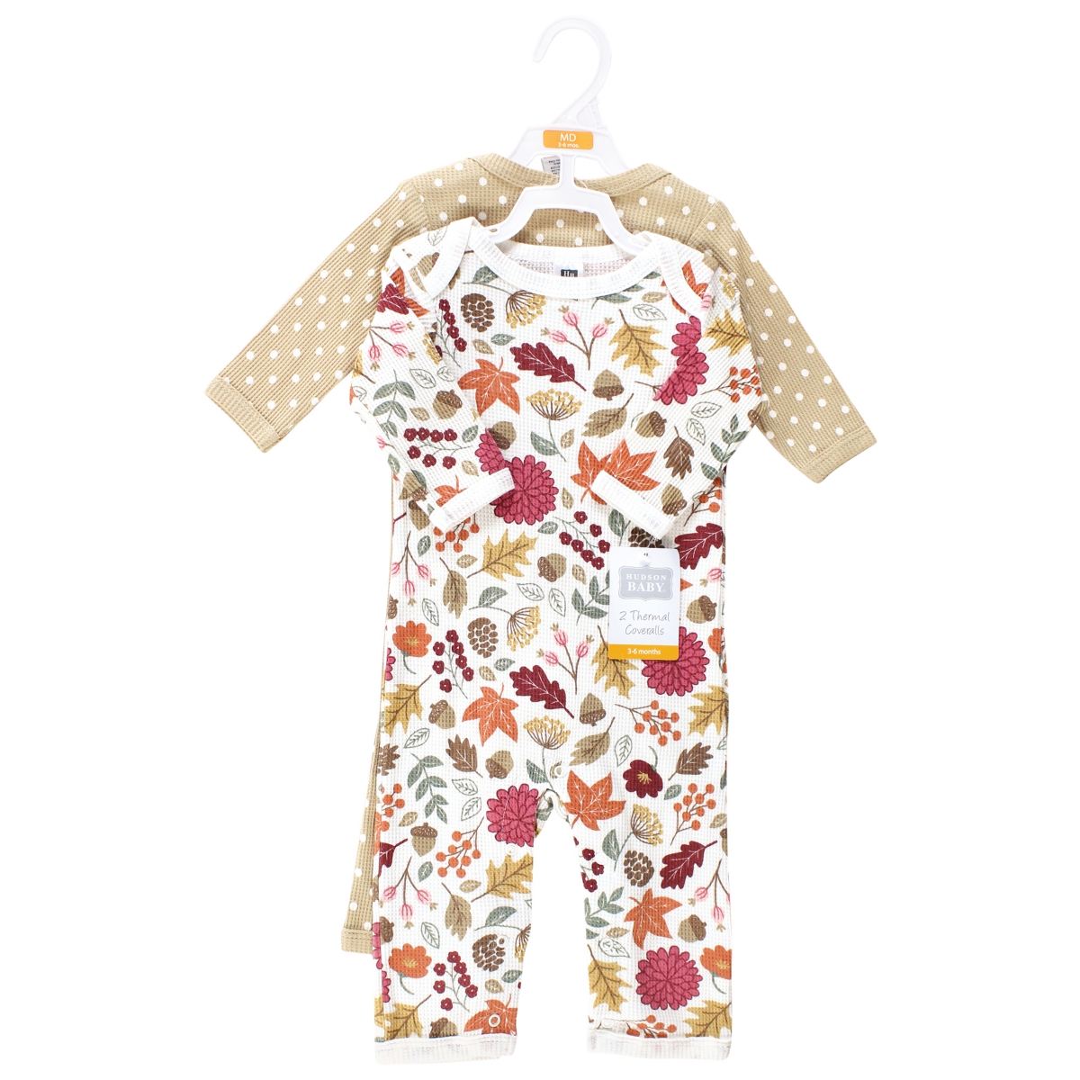 Hudson Baby Baby Girls Thermal Coveralls 2pk,- Acorn botanical