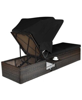 Outdoor Adjustable Cushioned Chaise Lounge Chair with Folding Canopy
