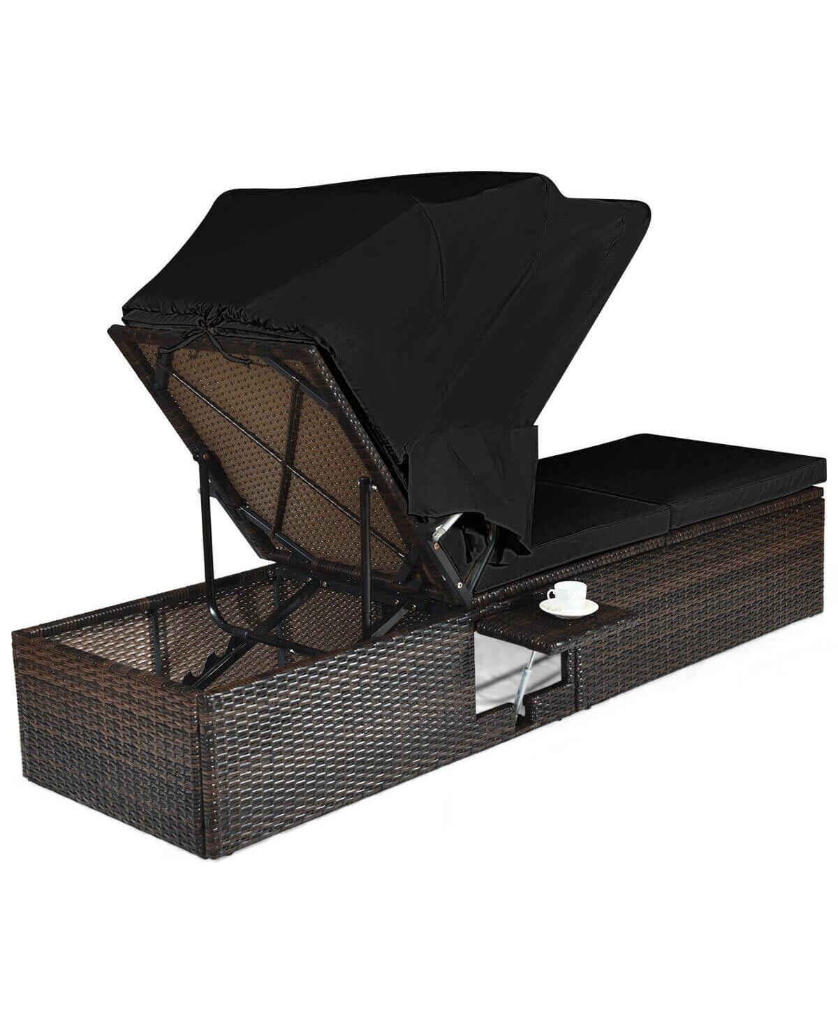 Inolait Outdoor Adjustable Cushioned Chaise Lounge Chair with Folding Canopy
