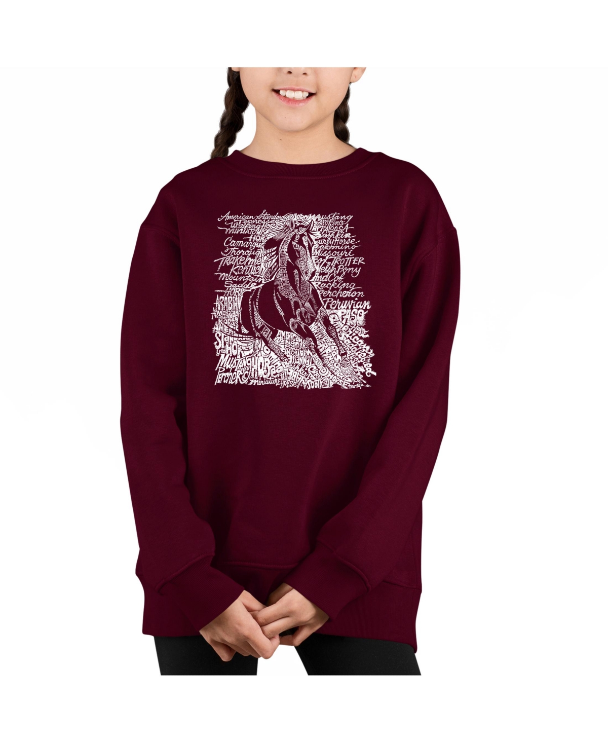 La Pop Art Girls Popular Horse Breeds Word Art Crewneck Sweatshirt
