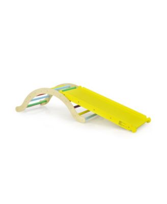 SUGIFT 3-in-1 Wooden Climber Ladder Structure with Rock Climbing Ramp ...