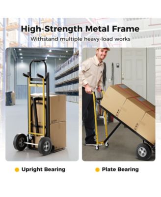 3-in-1 Convertible Hand Truck Metal Dolly Cart with 4 Rubber Wheels for Transport-Black