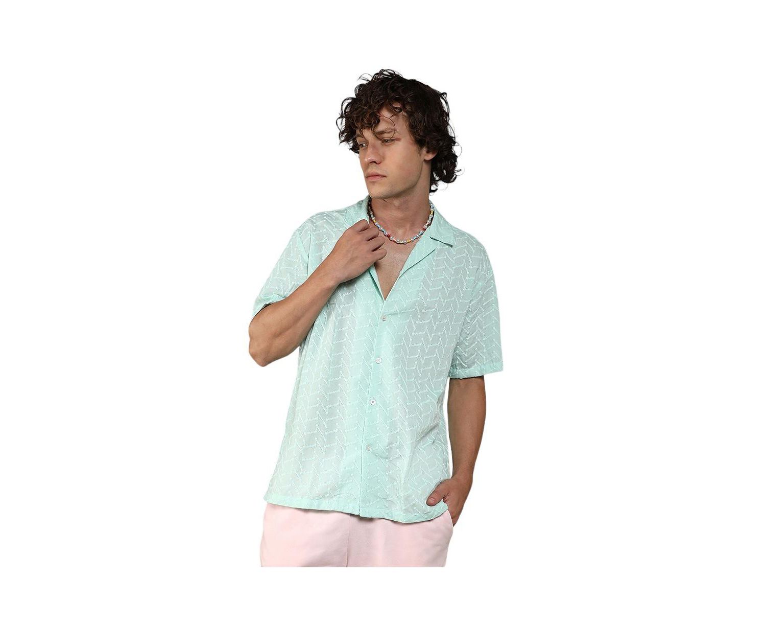Men's Mint Green Embroidered Zig-Zag Shirt