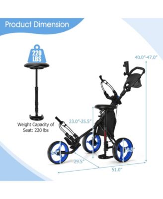 3 Wheel Folding Golf Push Cart with Seat Scoreboard and Adjustable Handle