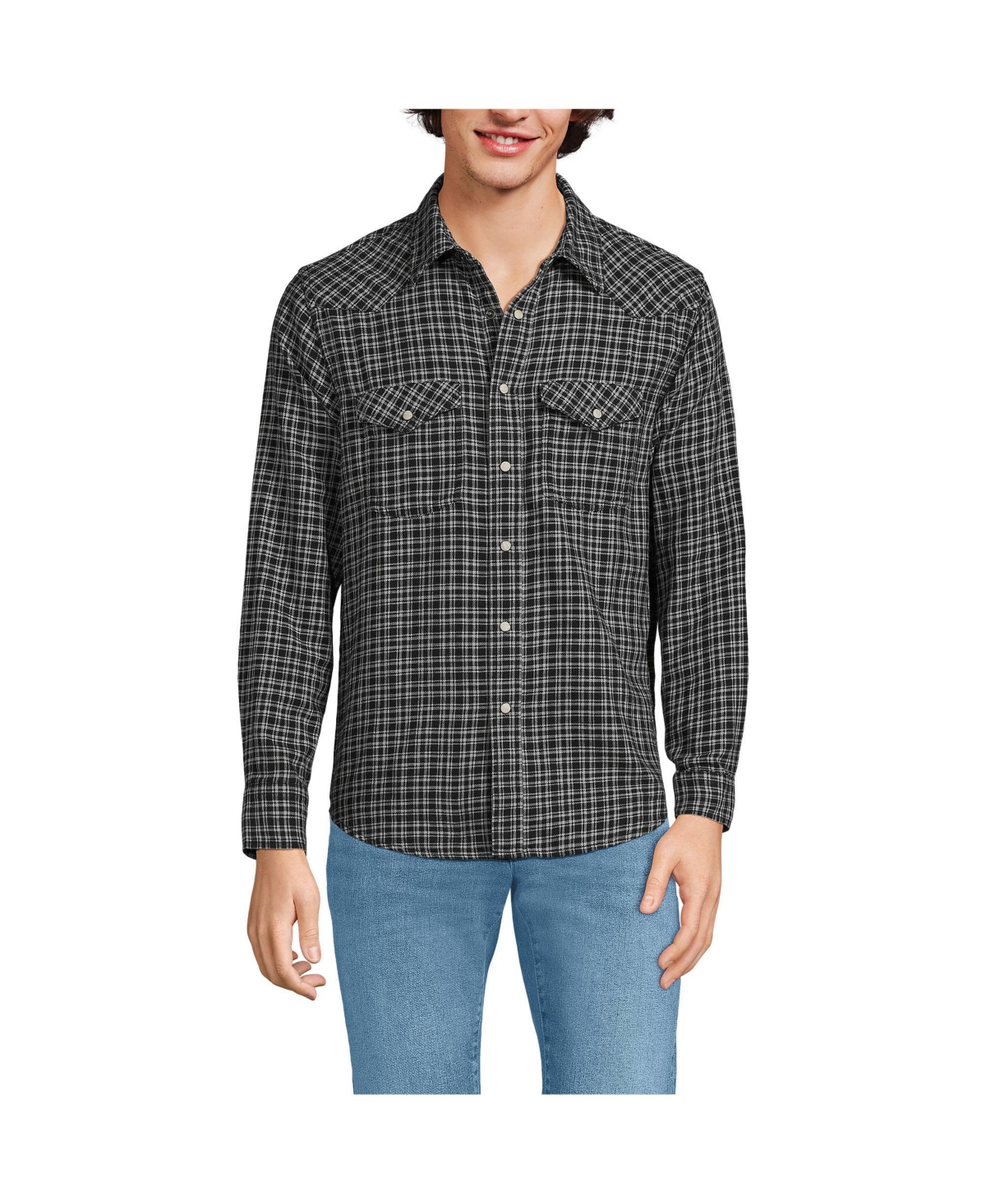 Big & Tall Western Shirt - Black/slate gray plaid