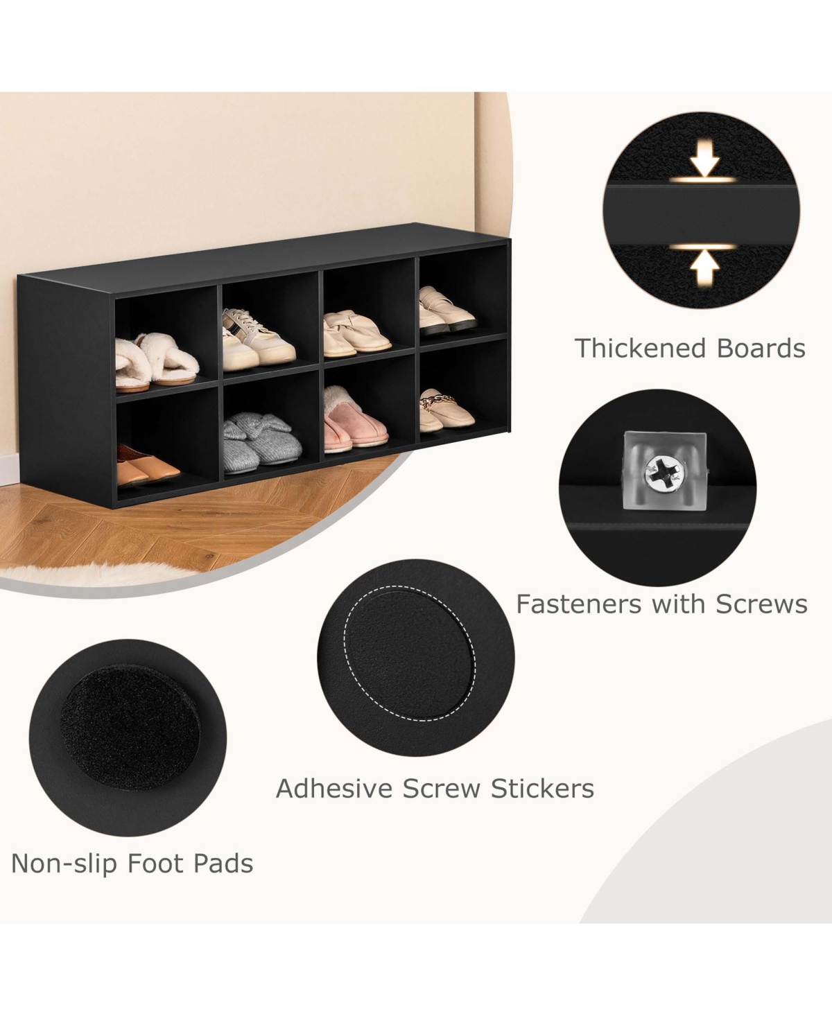 Costway 8 Cubbies Shoe Bench with 500 Lbs Weight Capacity Cubby Shoe Rack Storage Cabinet