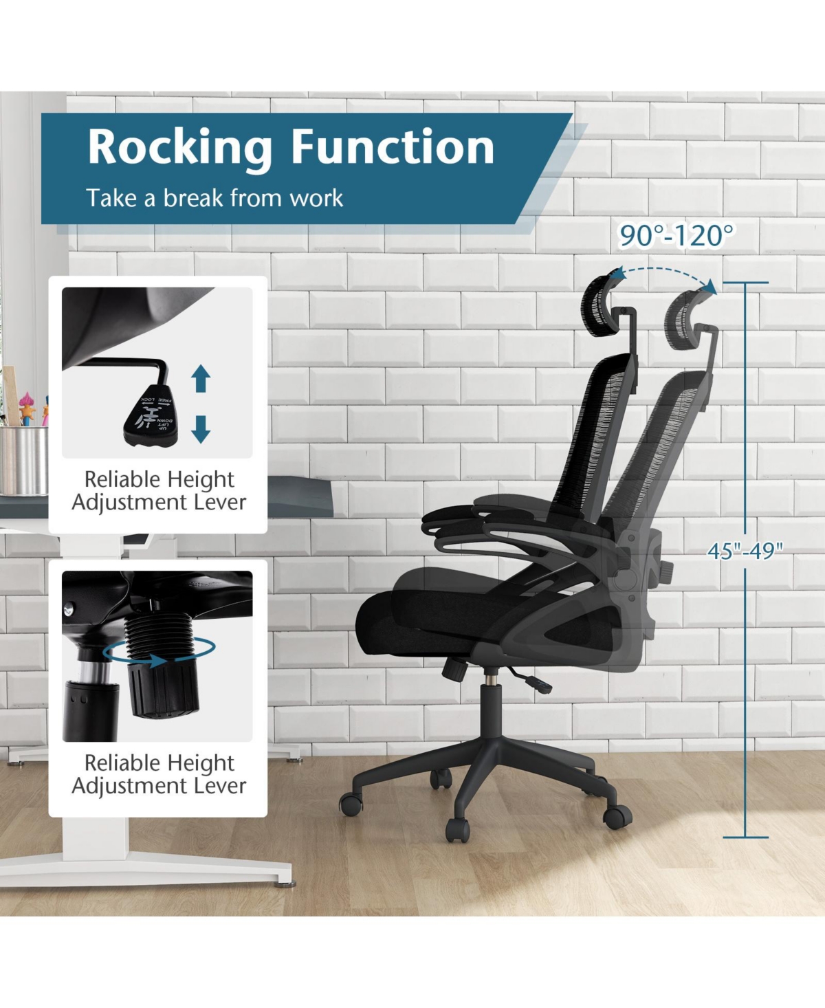 Sugift Adjustable Swivel Task Chair Ergonomic Office Chair with Adjustable Lumbar Support