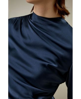 Oblique Wave Silk Blouse for Women