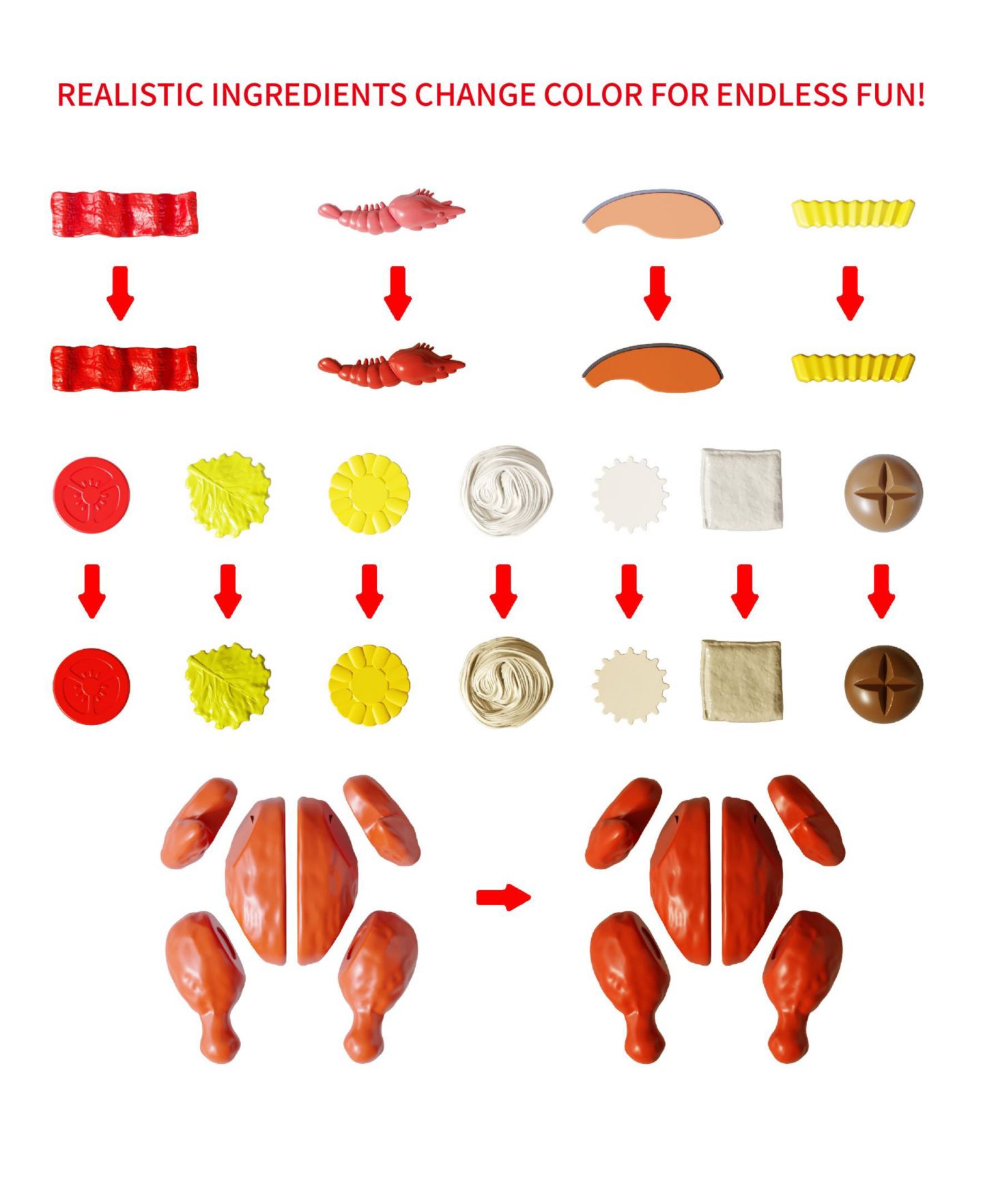Детские игрушки SUGIFT 82-Piece Kids Play Kitchen Set Fried Chicken Shop with Steam, Water Circulation Sink, and Color-Changing Food for Ages 3+ — фото 8