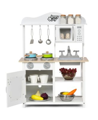 Wooden Pretend Play Kitchen Set for Kids with Accessories and Sink