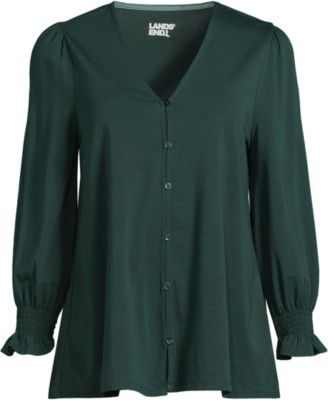 Women's Petite 3/4 Sleeve Lightweight Jersey Button Front Top