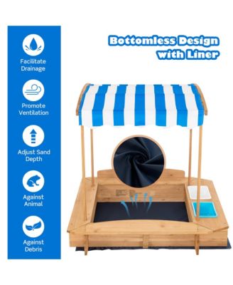 Kids Large Wooden Sandbox w/ 2 Bench Seats Outdoor Play Spot for Children