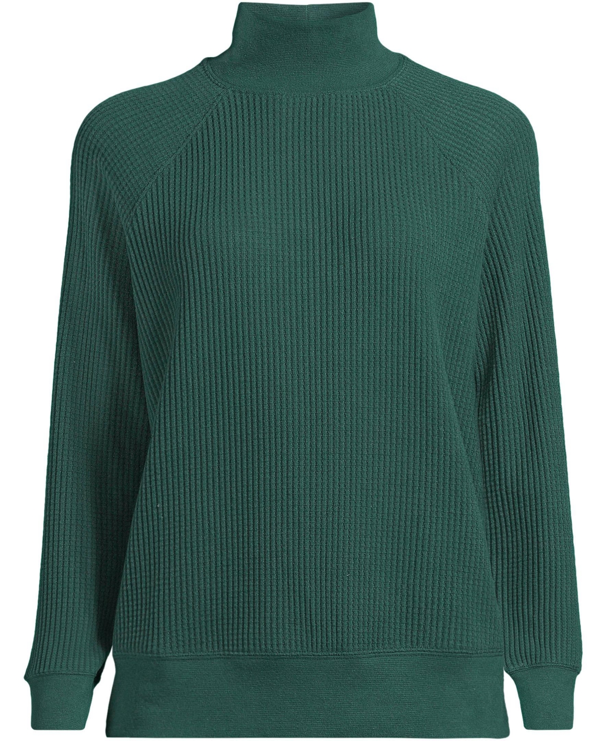 Lands' End Plus Size Waffle Relaxed Long Sleeve Mock Neck Pullover