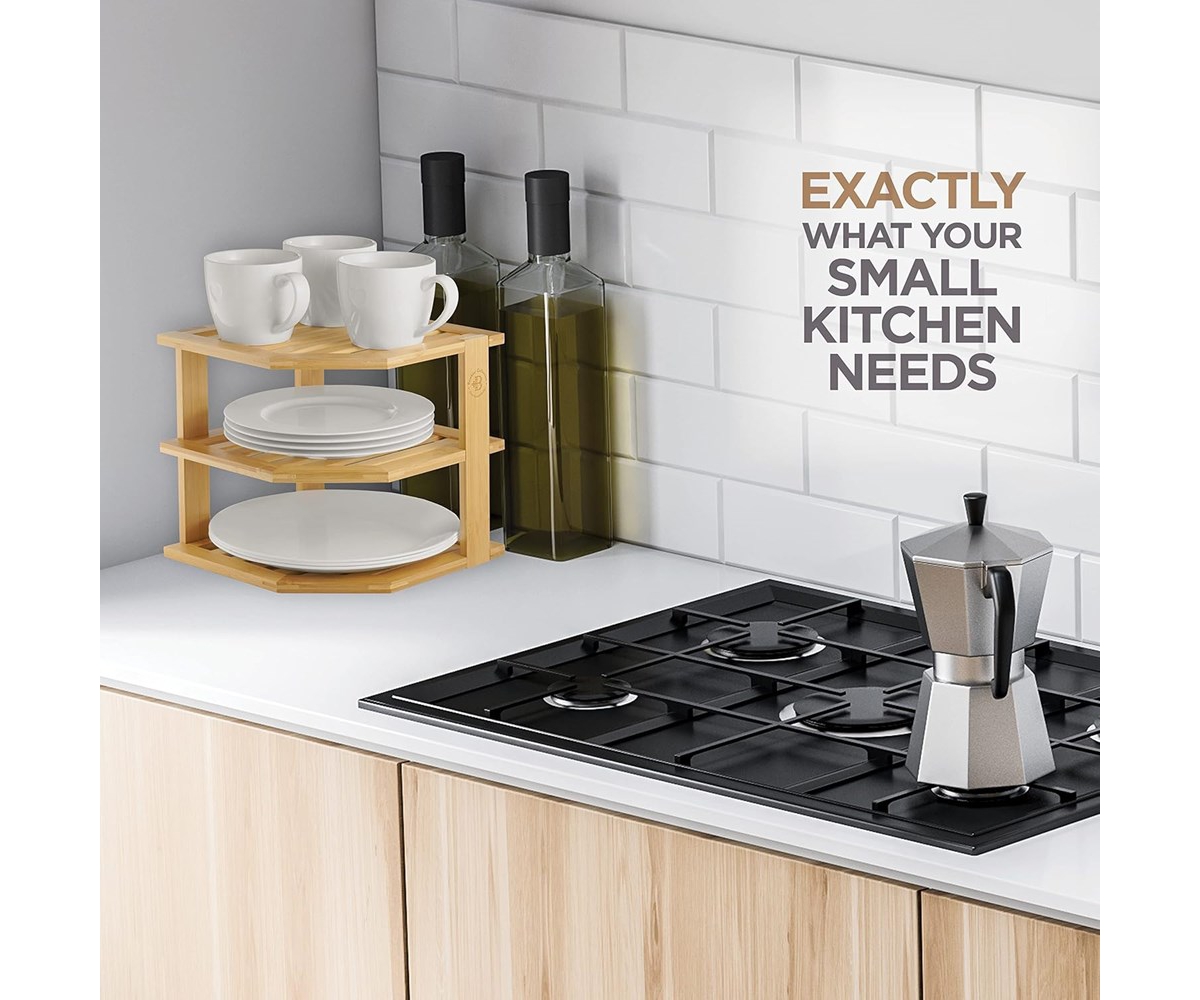 Bambusi Bambusi Plate Organizer for Cabinet - Bamboo Kitchen and Bathroom Organization - Ideal for Cabinet Space Saving, Corner Cabinet Organizer, Cou