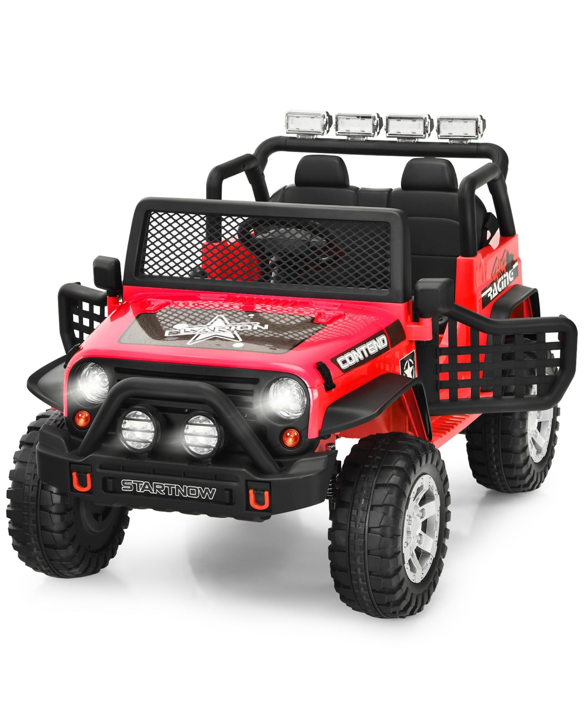 Gymax 12V Electric Kids Ride On Car Truck w/ MP3 Horn Remote Control Black - Red+black