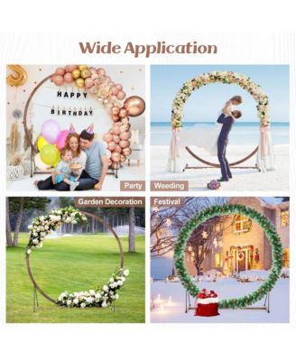 7.4 FT Round Wedding Arch Wooden Arbor Backdrop Stand with Triangular-Shaped Base
