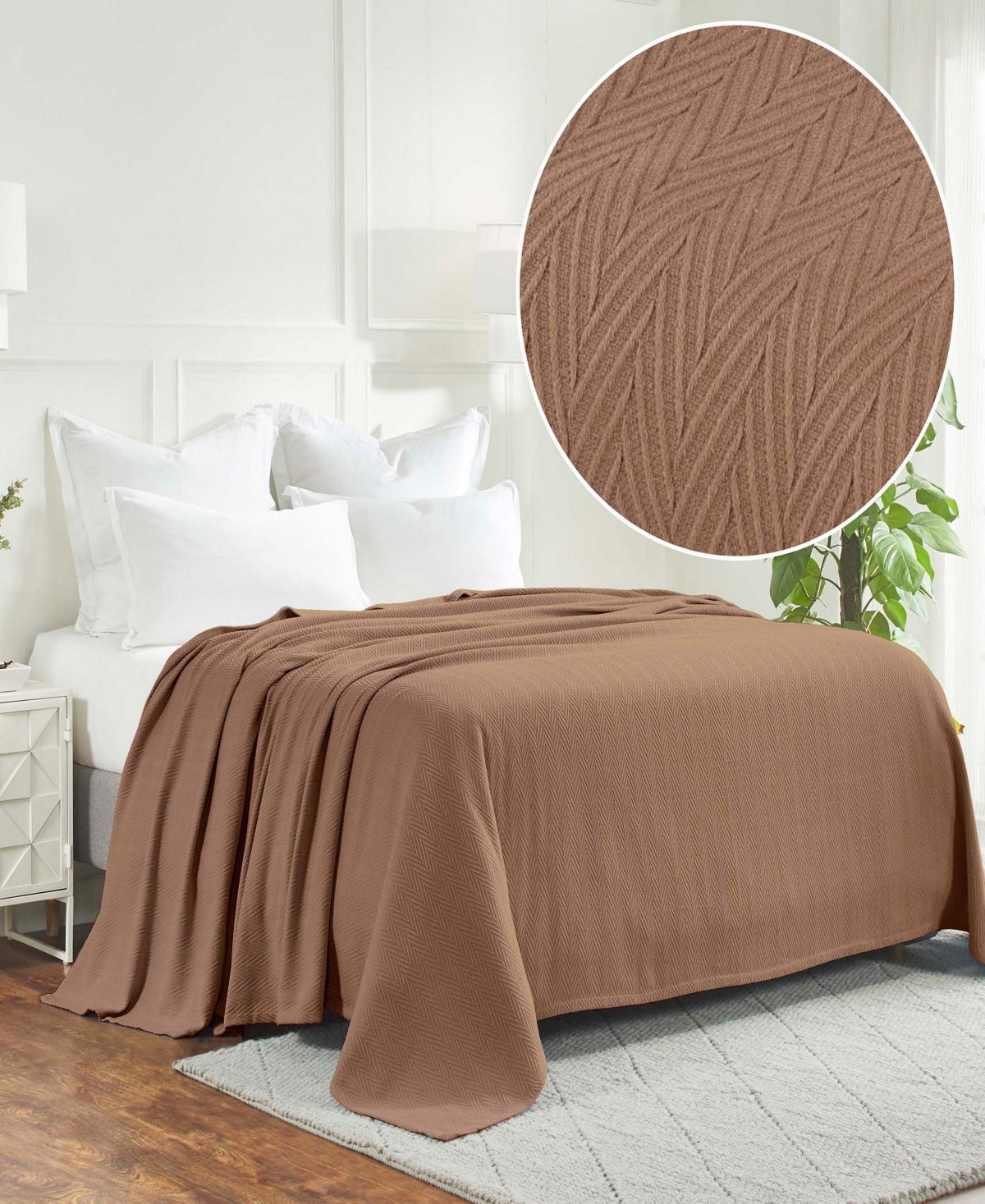 Superior Chevron All-season Cotton Blanket, Full/queen In Taupe