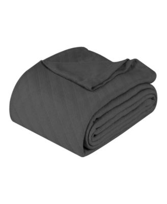 Milan Cotton Jacquard Dobby Weave Textured Striped Lightweight Woven Blanket, Full/Queen