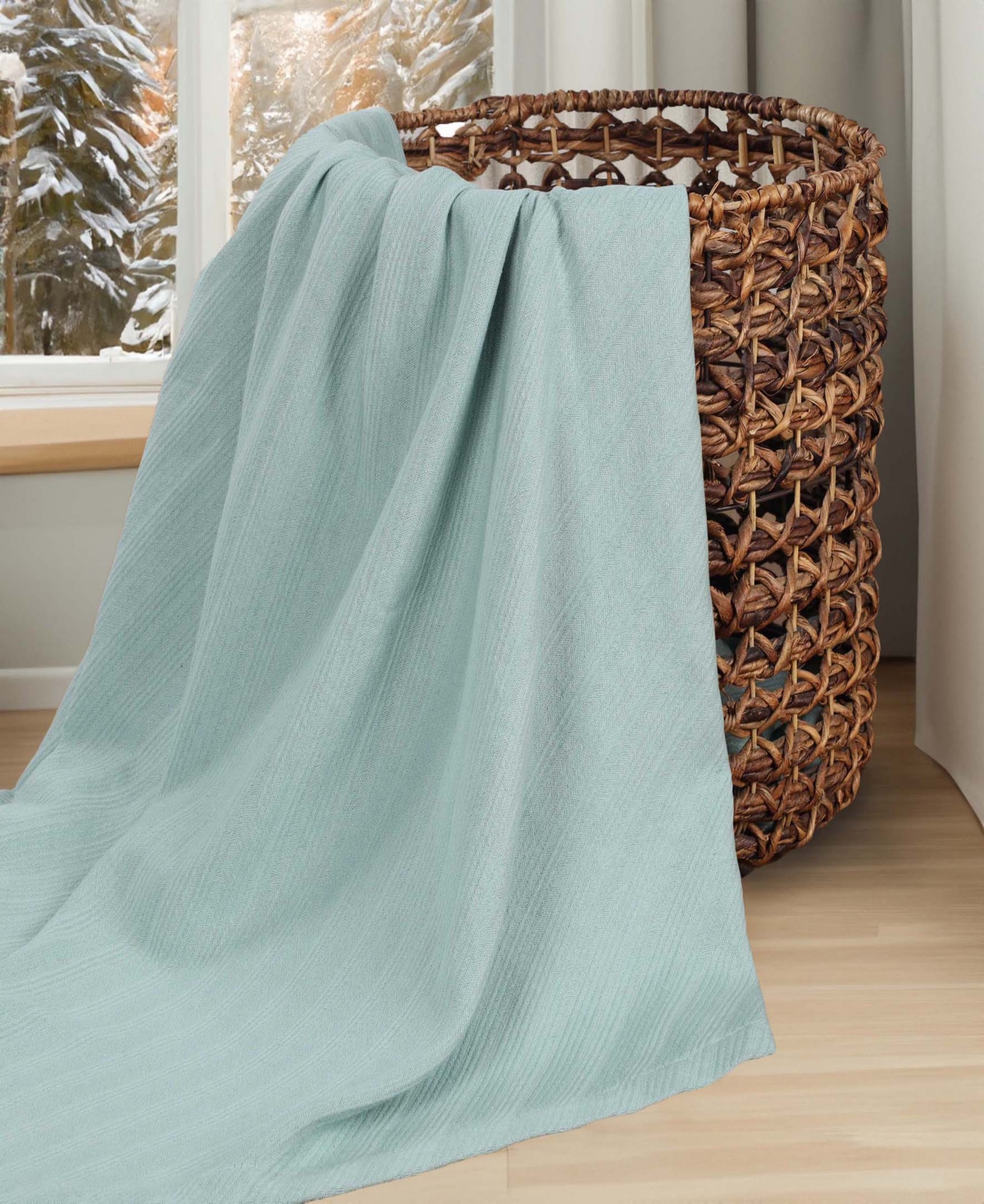 Superior Milan Cotton Jacquard Dobby Weave Textured Striped Lightweight Woven Blanket, King In Aqua