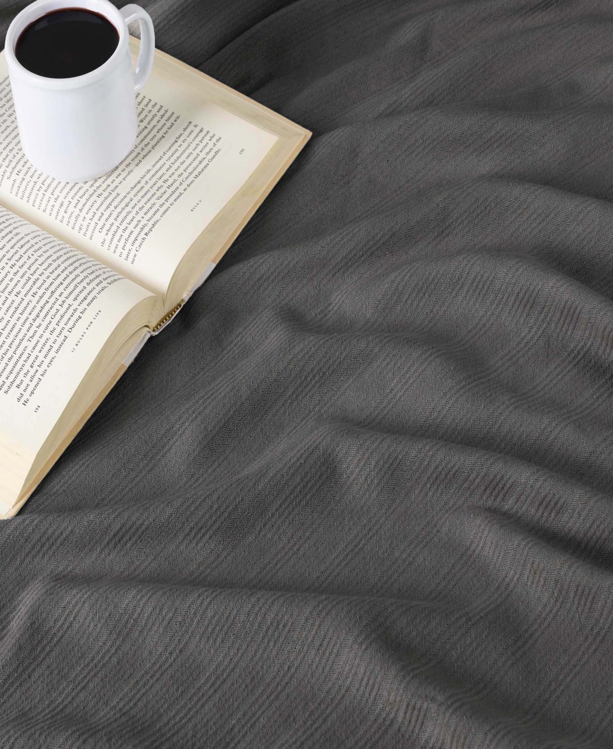 Superior Milan Cotton Jacquard Dobby Weave Textured Striped Lightweight Woven Blanket, King In Charcoal
