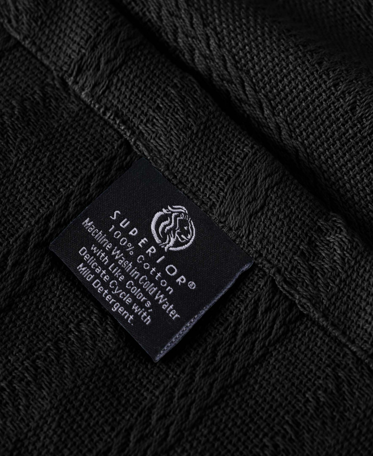 Superior Clara Cotton Textured Striped Lightweight Woven Throw, 50" X 60" In Black