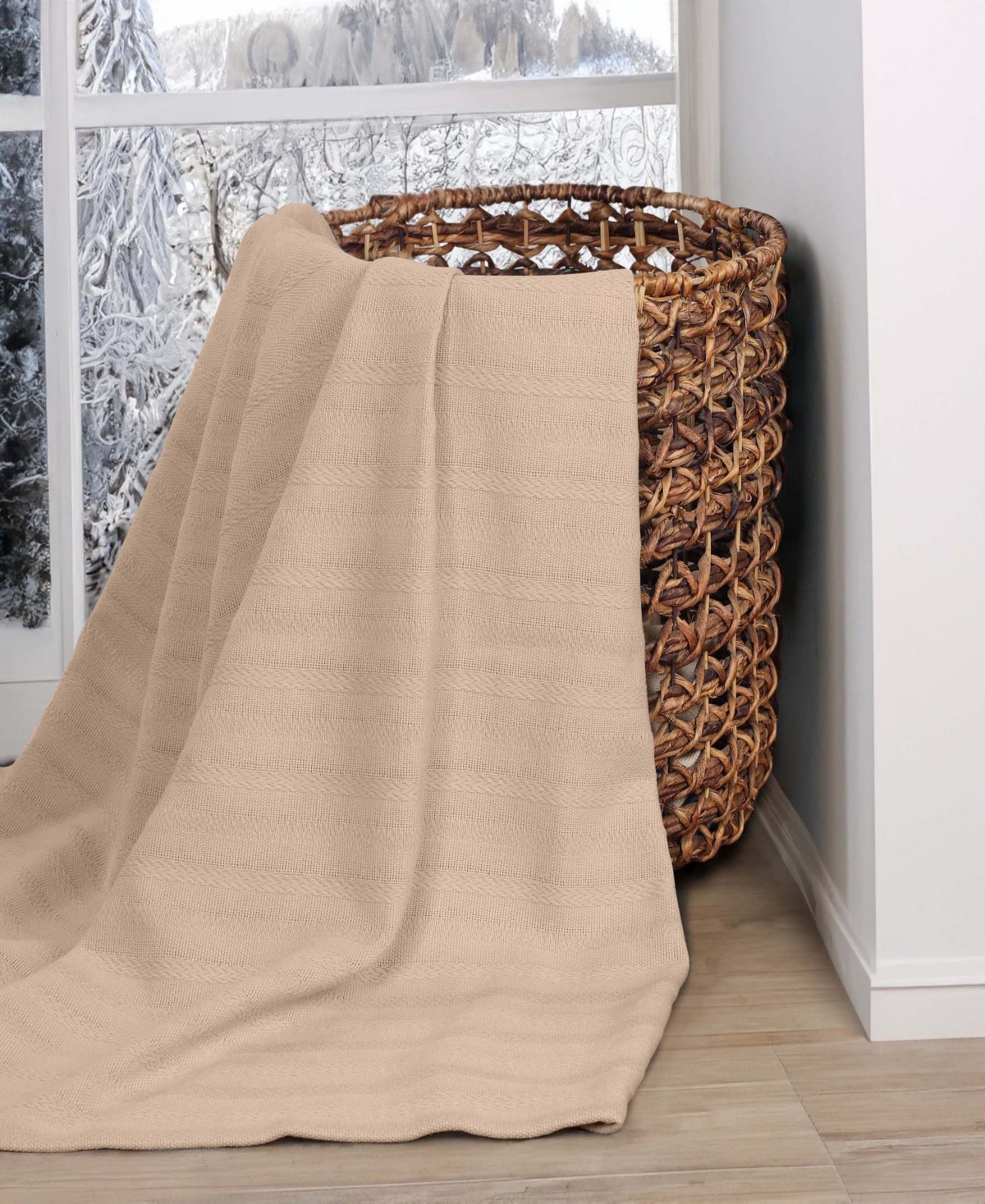 Superior Clara Cotton Textured Striped Lightweight Woven Blanket, Twin In Khaki