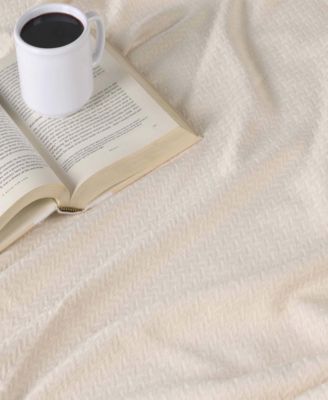 Nobel Cotton Jacquard Dobby Weave Textured Chevron Lightweight Woven Blanket, King