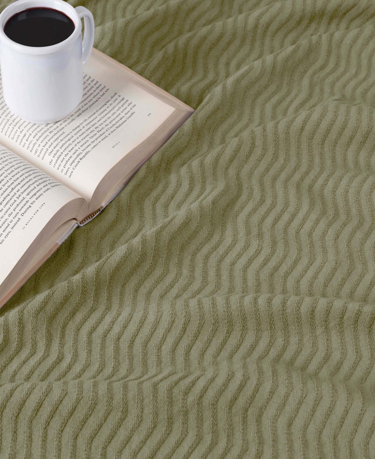 Superior Jena Cotton Textured Chevron Lightweight Woven Blanket, Twin In Sage