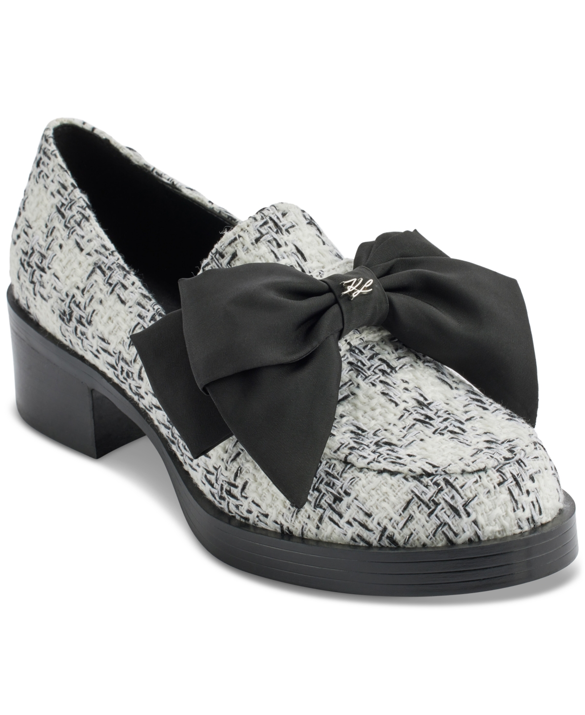 Karl Lagerfeld Camilla Bow Womens Bow Knit Loafer Heels In White,black