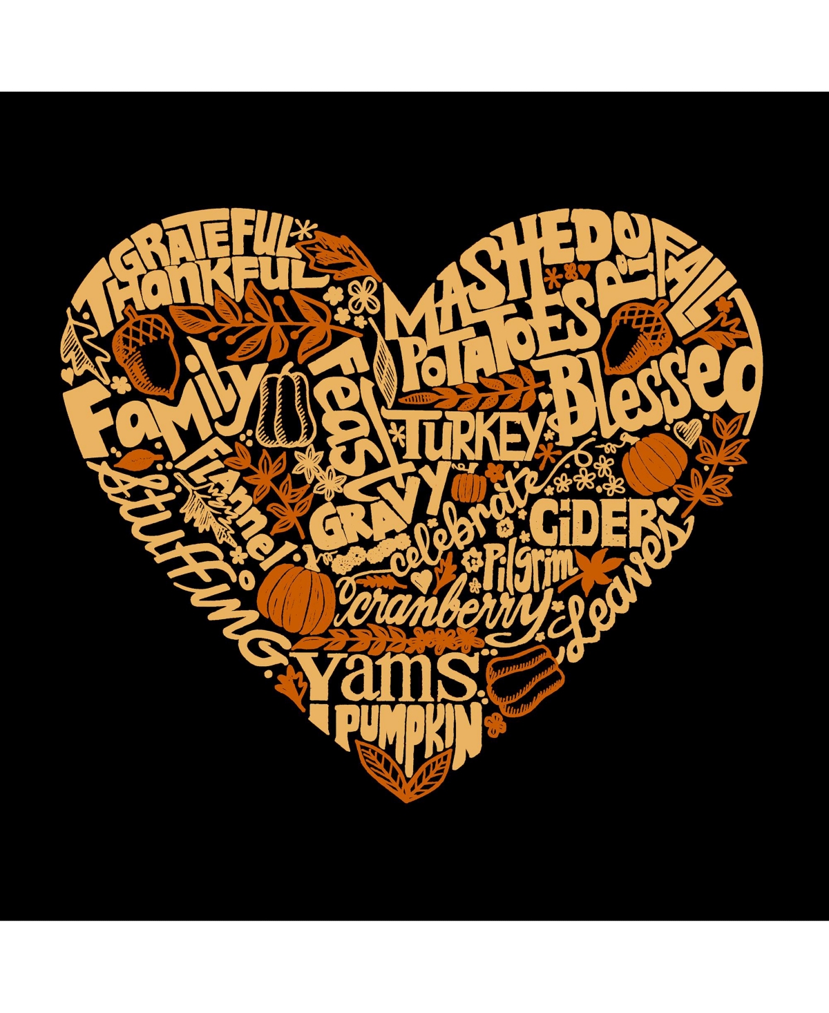 La Pop Art Girls Thanksgiving Heart Word Art Long Sleeve T-Shirt