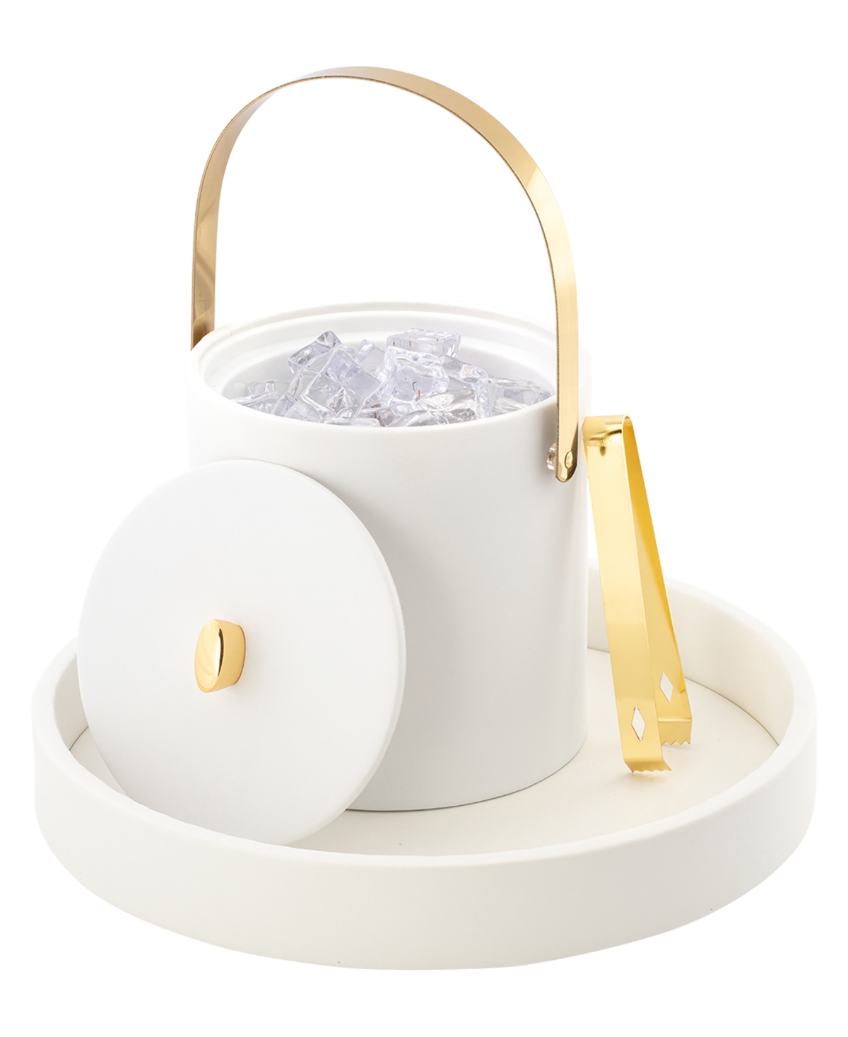 Kraftware Oxford Ice Bucket And Ice Tong, 3 Quart In White
