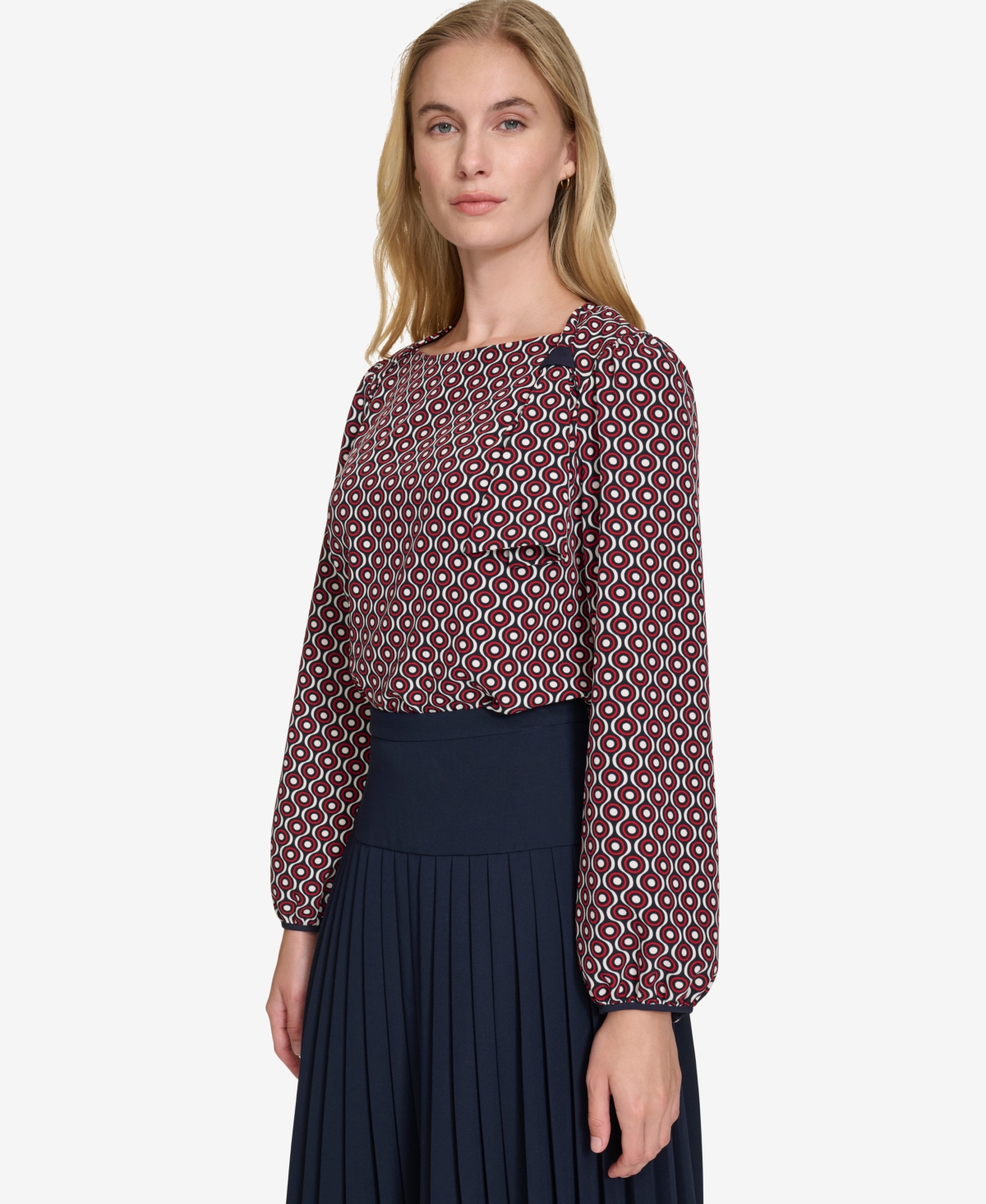 Tommy Hilfiger Women's Printed Boat-Neck Tie Top -Multi