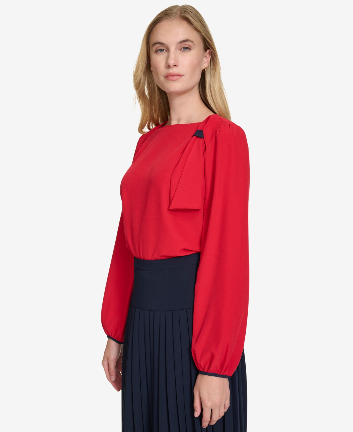 Tommy Hilfiger Women's Long-Sleeve Boat-Neck Tie Top -Midnight