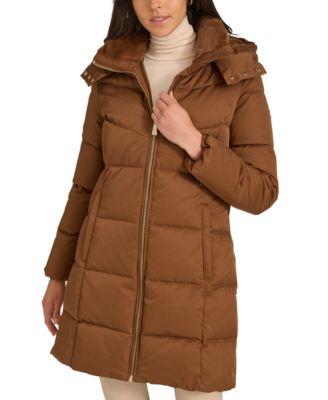 Women's Hooded Faux-Fur-Lined Midi Puffer Coat