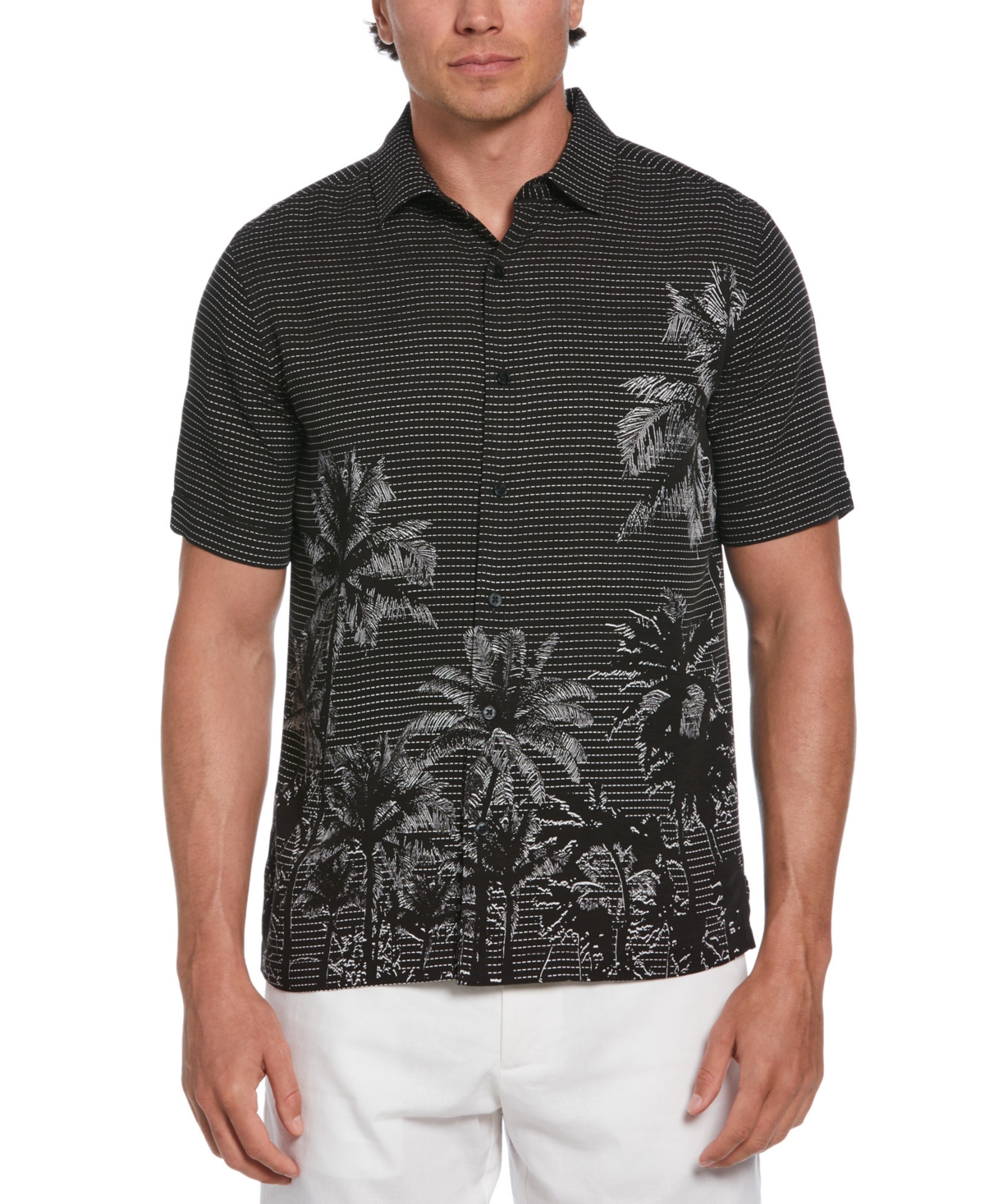 CUBAVERA MEN'S SHORT SLEEVE BUTTON-FRONT PALM TREE SHIRT 