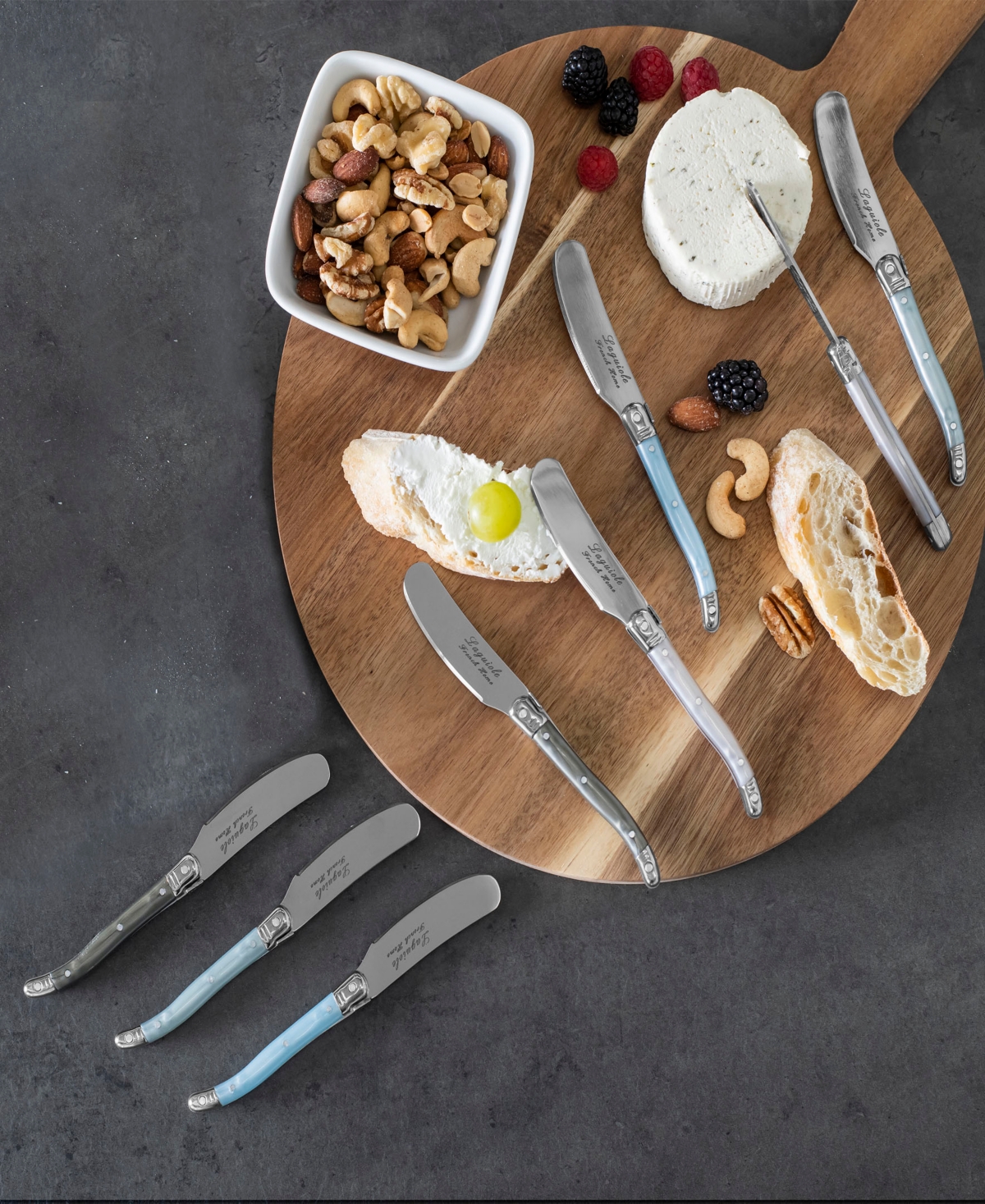 French Home Laguiole 8-piece Cheese Flatware Set In Tan,blue,white
