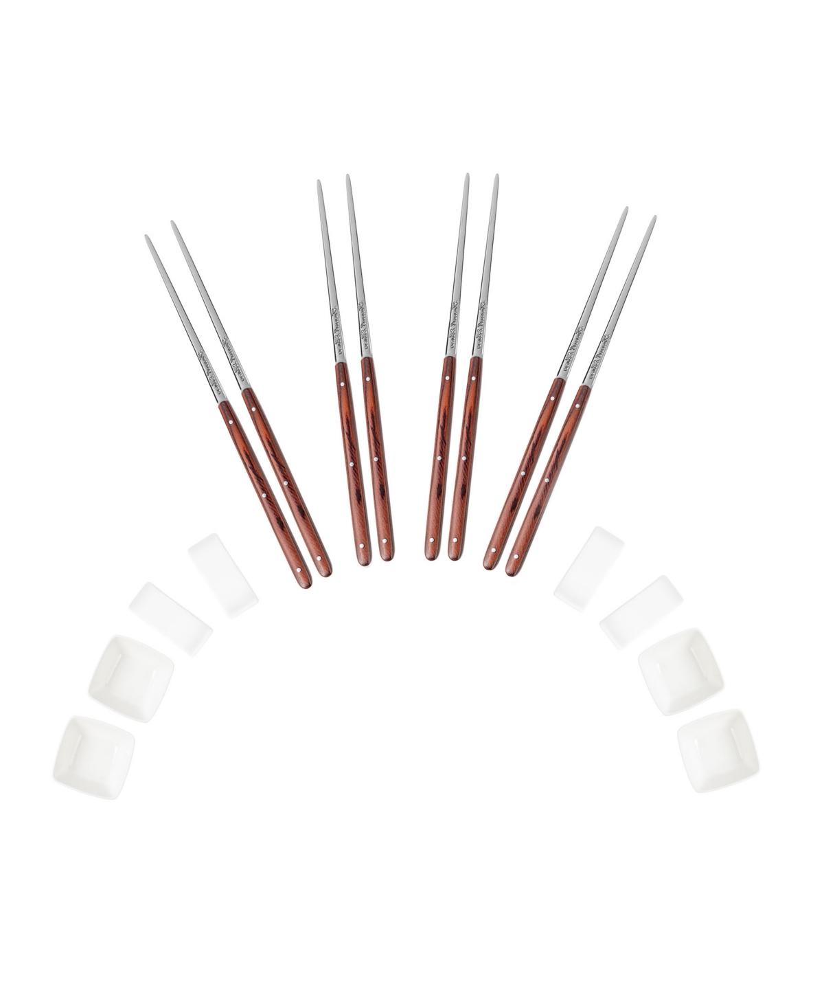 French Home Pakkawood Chopsticks, Ceramic Rests And Sauce Bowls, Set Of 4 Pairs In Pakkawood,brown